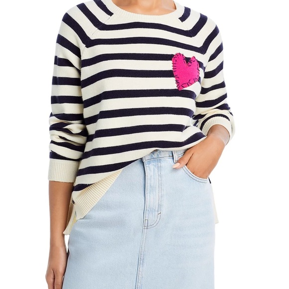 Rosenthal Sweaters - Aqua X Kerri Rosenthal Striped Heart Patch Sweater Size Extra Small